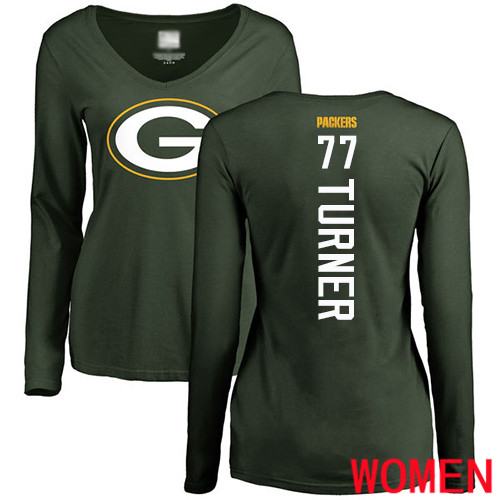 Green Bay Packers Green Women #77 Turner Billy Backer Nike NFL Long Sleeve T Shirt